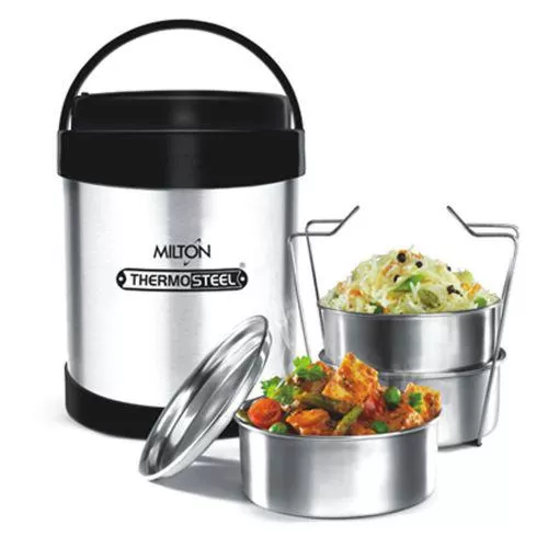 Milton Thermosteel Royal Insulated Tiffin Box, Steelplain - 3 containers