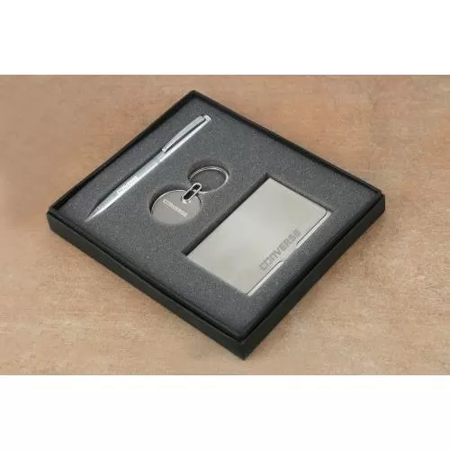 Gift Set Card Holder , Pen and keychain (Steel)