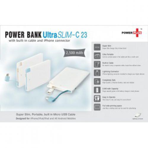 ULTRA SLIM POWER BANK (WITH BUILT-IN CABLE AND IPHONE CONNECTOR) (2,500 MAH)C23