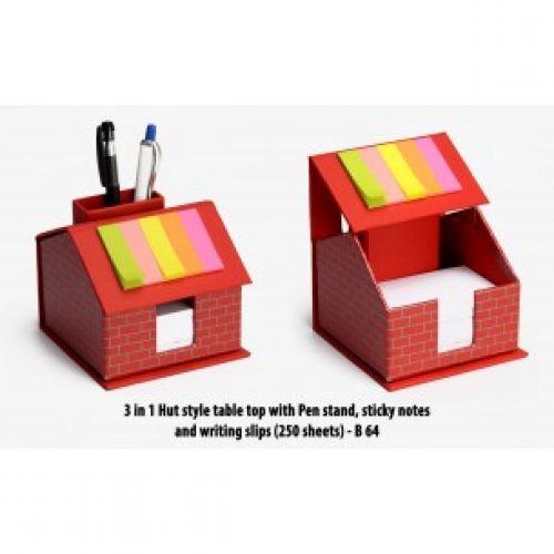 3 IN 1 HUT STYLE TABLE TOP WITH PEN STAND, STICKY NOTES AND WRITING SLIPS (250 SHEETS) B64 