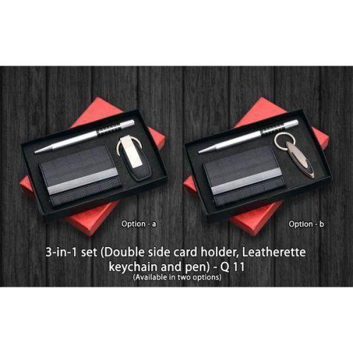 3 in 1 set (Double side card holder, Leatherite keychain and pen) Q11  