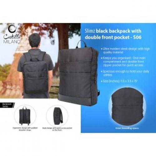SLIMZ BLACK BACKPACK WITH DOUBLE FRONT POCKET BY CASTILLO MILANO S06 