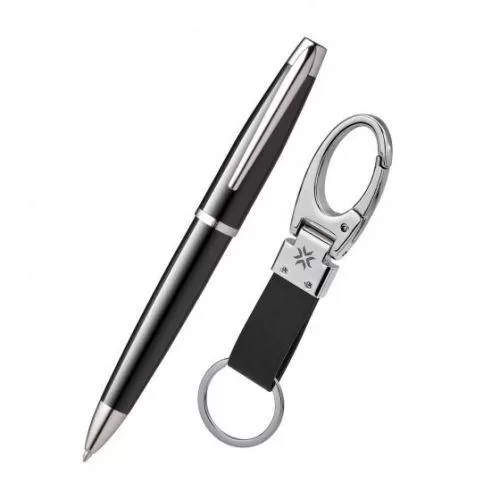 Carina Gloss Black Ballpoint Pen With Keychain - Black