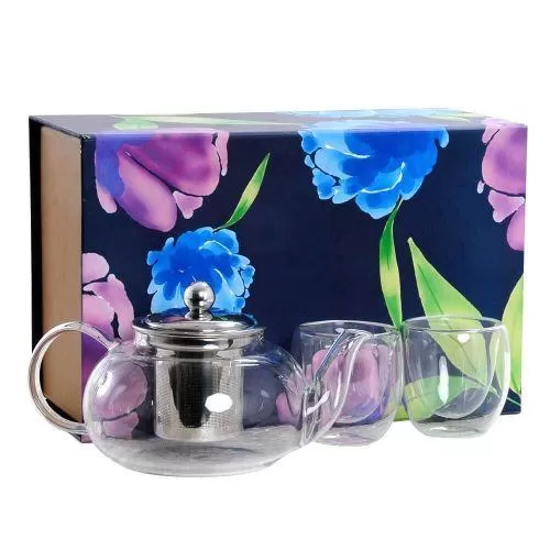 PROCTER - TEA FOR TWO GIFT BOX (BOROSILICATE GLASS TEAPOT WITH TWO HEAT PROOF DOUBLE WALLED TEA CUPS) - BEST D