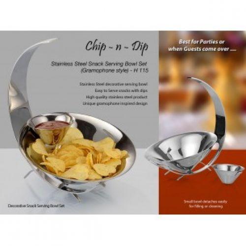 SS CHIP N DIP SET OF LARGE & SMALL BOWL (GRAMOPHONE STYLE) H115 