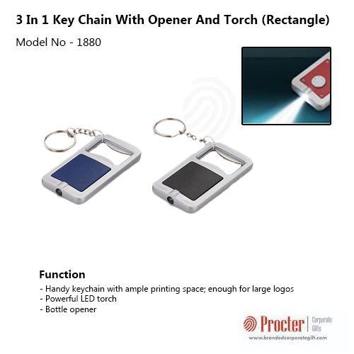 3 in 1 Key chain with opener and torch (rectangle) J31