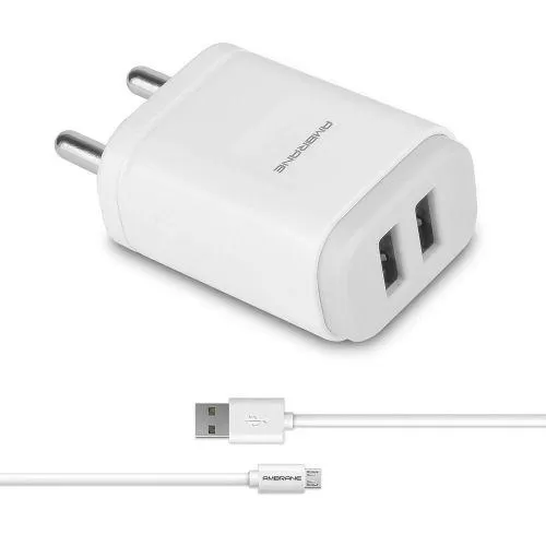 ambraene 2.4 Dual Port Fast Wall Charger with Micro USB Cable for All Mobiles, Tablets AWC-29 