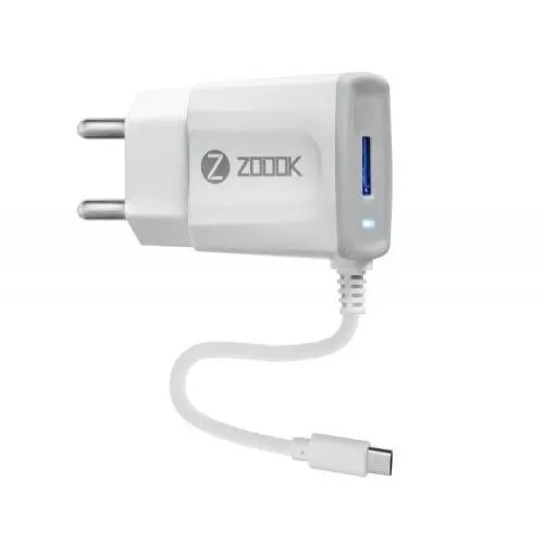 2.4 amp bis certified wall charger with 1 usb port and a fixed micro charging cable + LED indicator