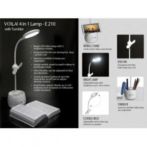 VOILA: 4 IN 1 TUMBLER WITH LED LAMP, TABLE FAN AND MOBILE STAND (DUAL POWER) E210