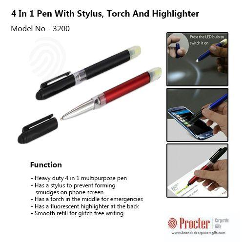 4 IN 1 PEN WITH STYLUS, TORCH AND HIGHLIGHTER L103 