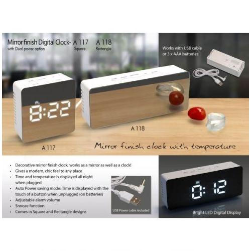 MIRROR FINISH DIGITAL CLOCK (SQUARE) WITH DUAL POWER OPTION A117