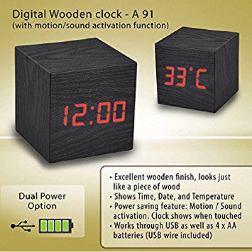 Wooden clock with motion/sound activation function