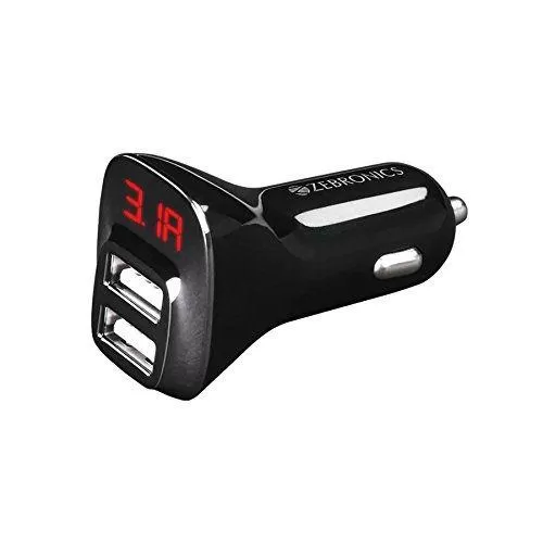 Zebronics CC52AD Car Charger Dual-Port USB LED Indicator with Smart IC Fast Car Charger - Black