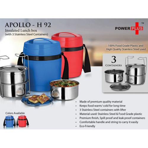 Power Plus 'Apollo' insulated lunch box (3 STEEL CONTAINERS)