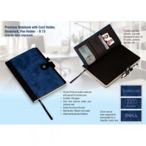 PREMIUM NOTEBOOK WITH CARD HOLDER, BOOKMARK, PEN HOLDER (CAN BE LASER ENGRAVED) B73 
