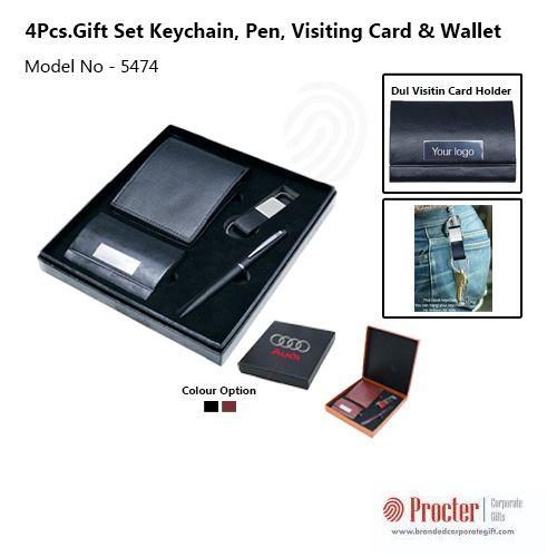 4pcs.Gift Set. which contain Keychain, Pen, Dual visiting Card & Wallet.H-902