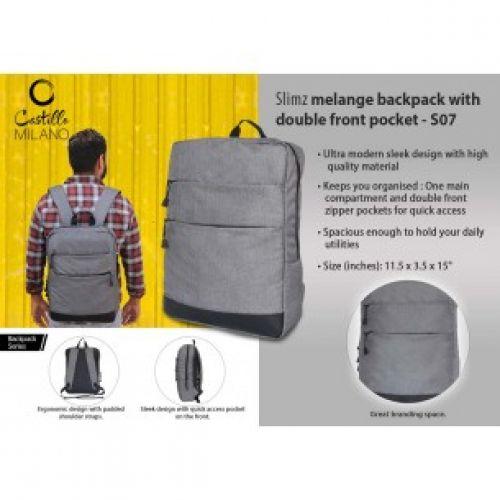 SLIMZ GRAY BACKPACK WITH DOUBLE FRONT POCKET BY CASTILLO MILANO S07 
