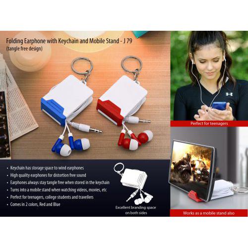 Keychain with Folding earphones and mobile stand