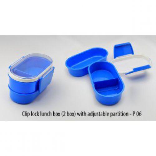 CLIP LOCK LUNCH BOX WITH ADJUSTABLE PARTITION (2 BOX) P06 