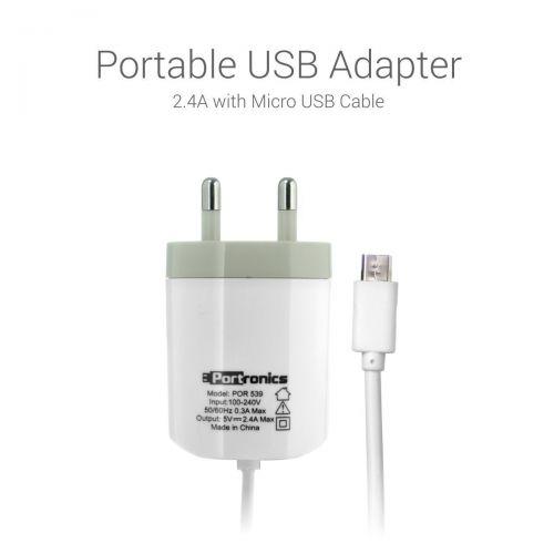Portronics 2.4A Adapter with Micro USB Cable (ORIGINAL) - WHITE POR 539