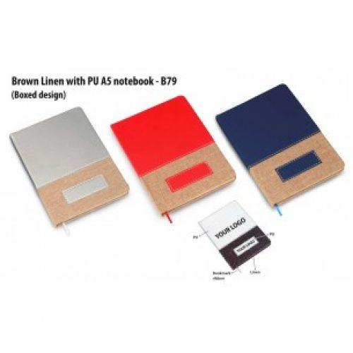 BROWN LINEN WITH PU A5 NOTEBOOK (BOXED DESIGN) B79 