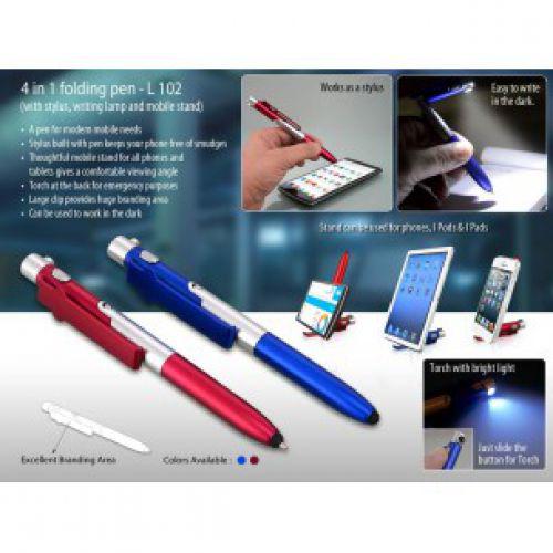 4 IN 1 FOLDING PEN WITH STYLUS, WRITING LAMP AND MOBILE STAND L102 