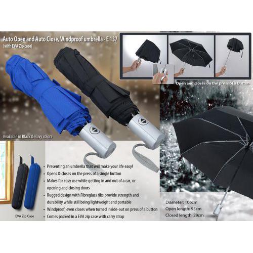 Auto Open and Auto close, Windproof umbrella with zipper case (compact 3 fold design)