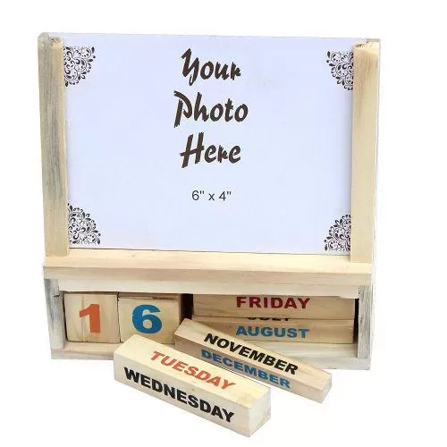Wooden Photo Frame with Calendar Handmade Crafted Wooden Calendar with a Photo Frame Use For Home Of