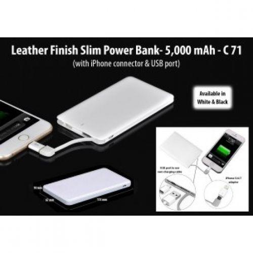 LEATHER FINISH SLIM POWER BANK WITH IPHONE CONNECTOR & USB PORT (5,000 MAH) C71 