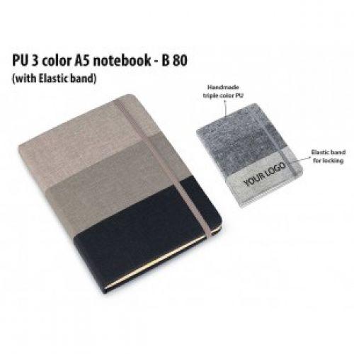 PU 3 COLOR A5 NOTEBOOK WITH ELASTIC FASTENER B80 
