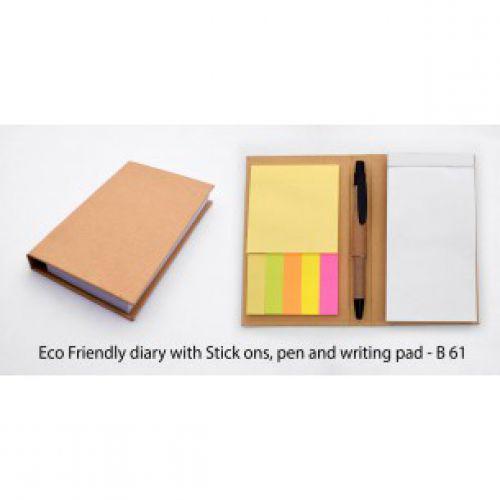 ECO FRIENDLY DIARY WITH STICK ONS, PEN AND WRITING PAD B61 