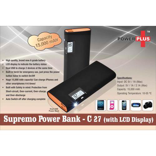 Supremo Power Bank with torch (15,000 mAh) (Dual USB)