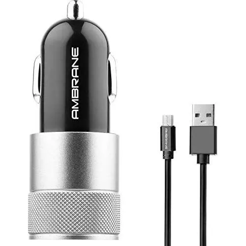 Ambrane 2.4A Dual Port Car Charger for All Smartphones with Micro USB Cable  ACC-74-M