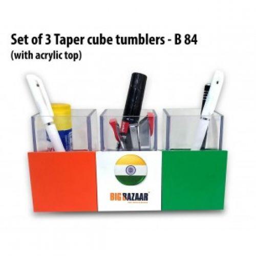 SET OF 3 TAPER CUBE TUMBLERS WITH ACRYLIC TOP B84 