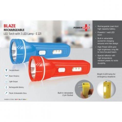 BLAZE RECHARGABLE LED TORCH WITH 3 LED LAMP E221 