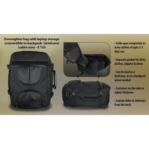 Overnighter bag with laptop storage (convertible to backpack / briefcase) (cabin size) E155