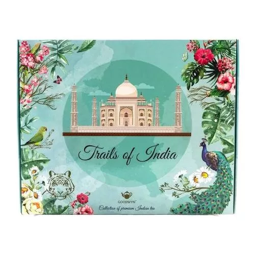GOODWYN SUPREME INDIAN TEA, TRAILS OF INDIA, SOUVENIR GIFT BOX (FLAVOURS: DARJEELING, KASHMIRI KAWHA