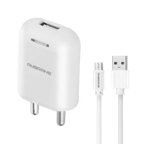 Ambrane 2.1A Fast Wall Charger for All Mobiles, Tablets & Other Devices + Free Micro USB Cable AWC-3
