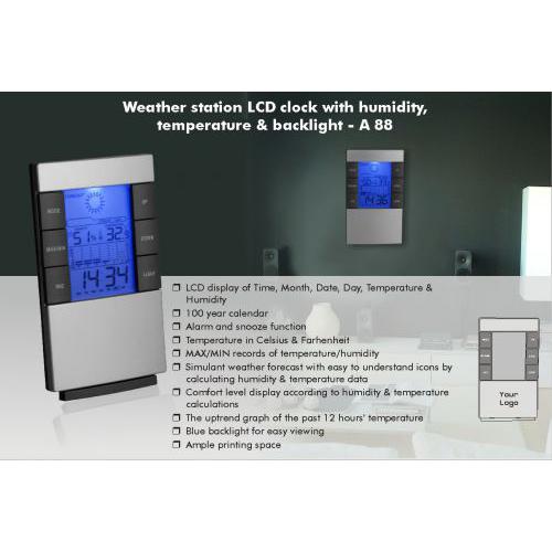 Weather station LCD clock with humidity, temperatu