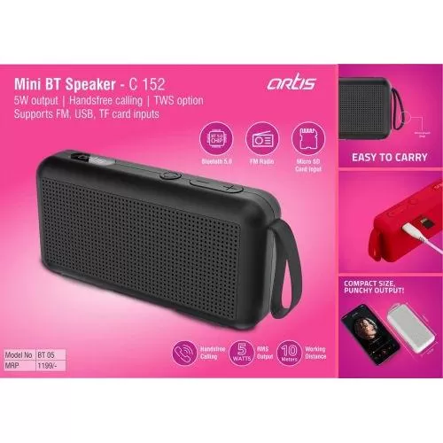 Artis BT05 PORTABLE WIRELESS BT SPEAKER WITH FM / USB/ TF CARD READER/AUX IN & HANDS FREE CALLING