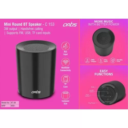 Artis BT08 Wireless Portable Bluetooth Speaker with Aux in / TF Card Reader / Mic. (Black)