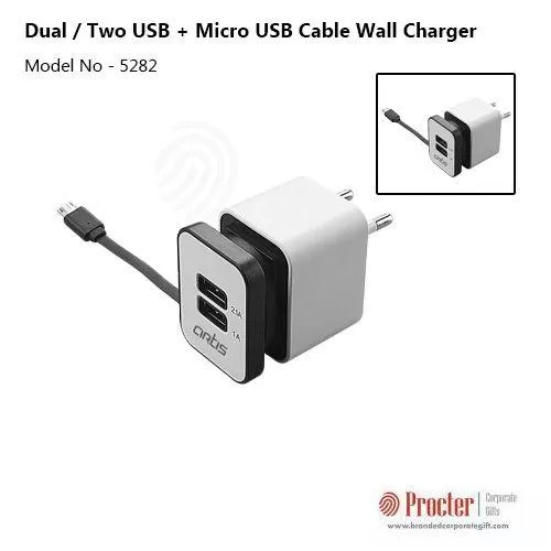 Artis U300 3 in 1 Dual/Two USB + Micro USB Cable Wall Charger (2.1A output) (White)