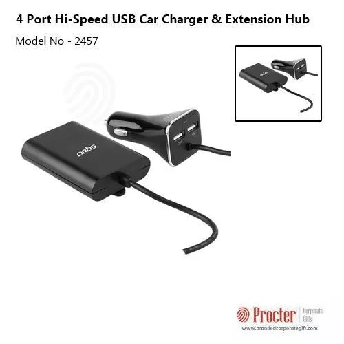 Artis UC400E 7.3Amp 4 Port Hi-Speed USB Car Charger & Extension Hub with 6 Feet (1.8 Meter) Cable & 