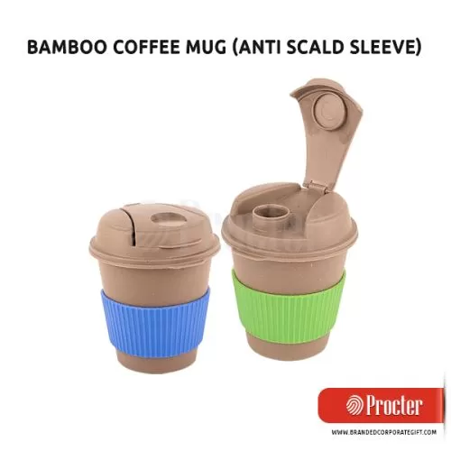 BAMBOO Coffee Mug Eco Friendly Mug With Flip Top Lid And Anti-Scald Sleeve H222