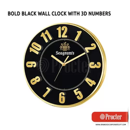 BOLD Black Wall Clock With 3D Numbers W10