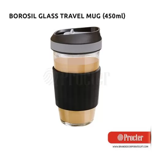 Borosil Glass Travel Mug Black - 450ml