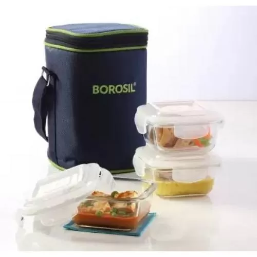 Borosil Klip N Store Microwavable 3 Containers Lunch Box