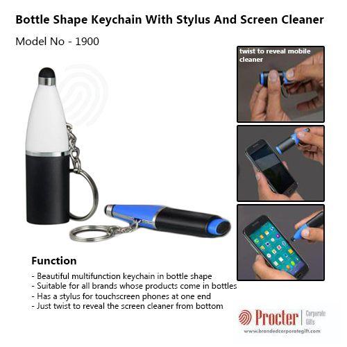Bottle shape keychain with stylus and screen clean J61 