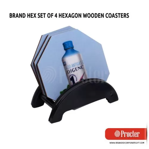 BRANDO HEX Set Of 4 Hexagon Wooden Coasters E309