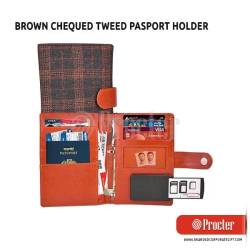 Brown Chequed Tweed Passport Holder S32